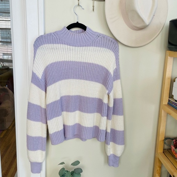 Sanctuary Lilac & White Stripe Mock Neck Sweater - Picture 7 of 10